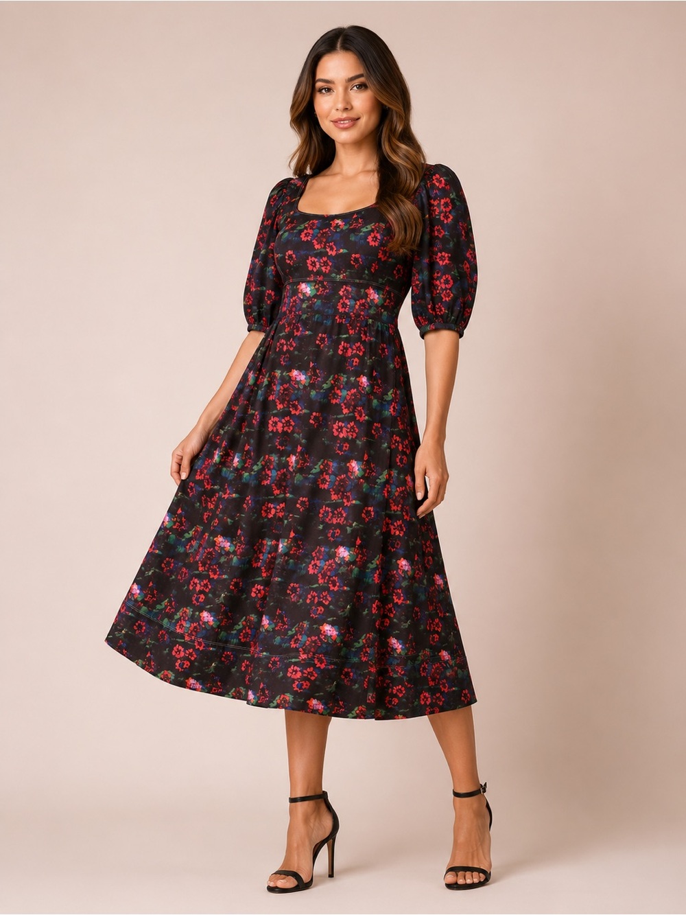 Rachel Comey - Floral Scoop-Neck Maxi Dress in Black with Red